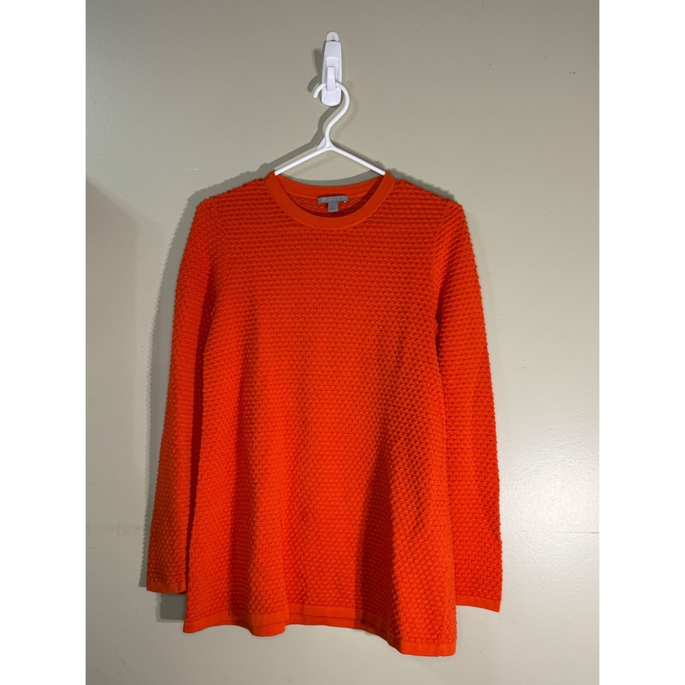 COS Orange Textured Bubble Knit Cotton Sweater XS Crew Neck Long Sleeve